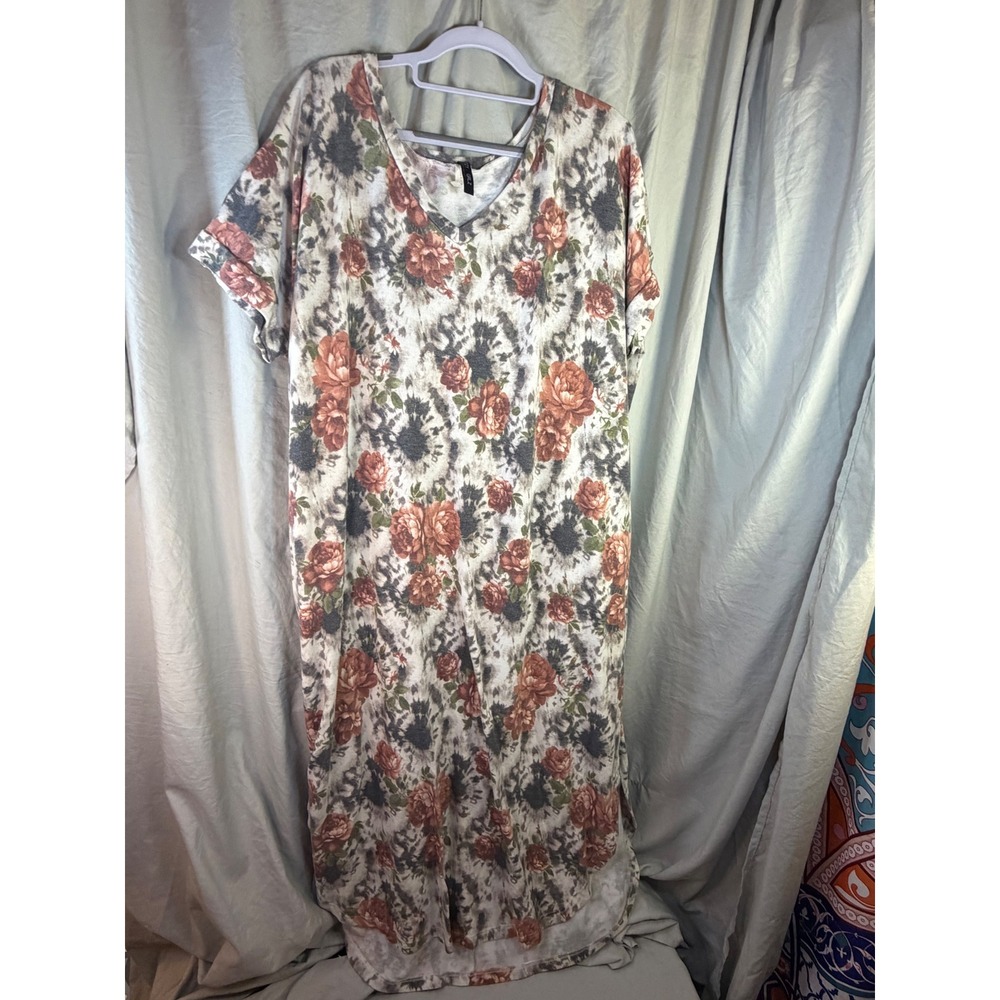 Glitzy Girlz Womens 2XL Floral Tie Dye Maxi Dress V-Neck High Low DS-CH-1135FTX